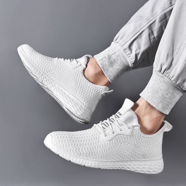 

breath mesh sports shoes for male white sneakers men trainers shoes spring running insole height increasing big size 47 48