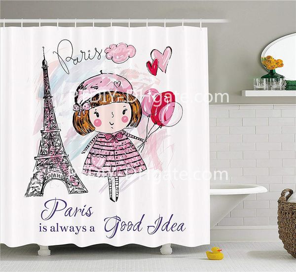 2019 Little Girl Holding Balloons Hearts A Cloud And Eiffel Tower