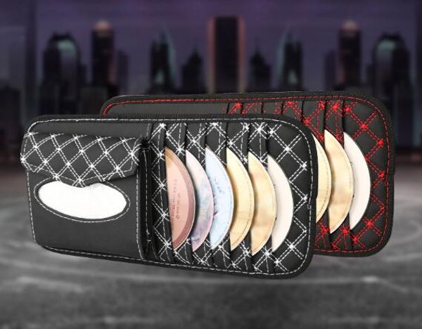 

car red wine cd clip multi-function sun visor storage bag leather tissue box bag car cd package glasses folder holder