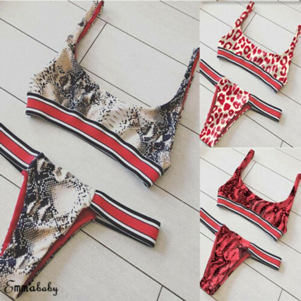 

new women swimsuit push-up padded bikini set bandage swimwear snake skin bathing suit low waist thong beachwear ladies biquini