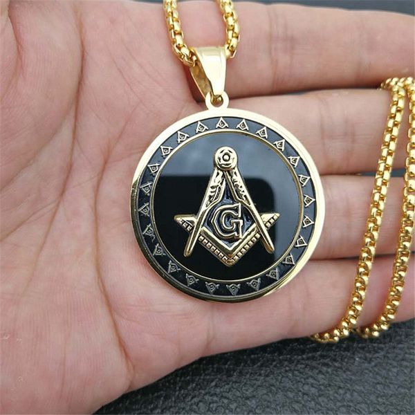 

hip hop stainless steel masonic symbol necklaces & pendants for women/men gold color mason fashion jewelry dropshipping, Silver