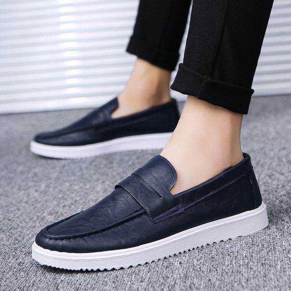 

spring men's shoes flat casual shoes non-slip leather trend sneakers, Black