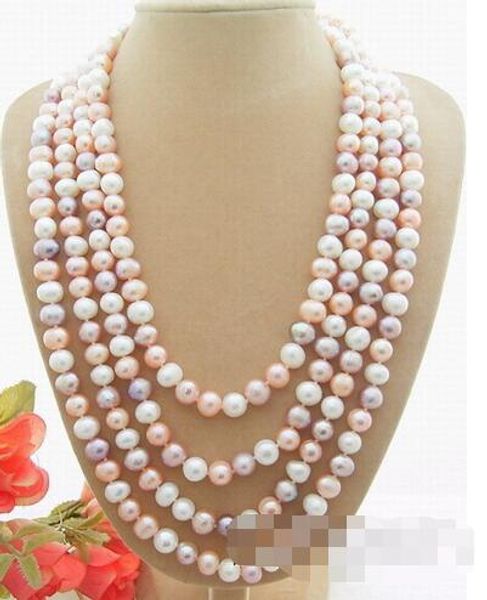 

48/5000 95 "natural 10mm pink and purple pearl necklace, Silver