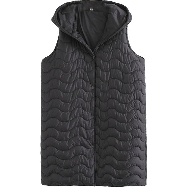 

plus size casual long vests 2019 winter clothing fashion loose hooded warm thick padded coats women k91-864, Black;white