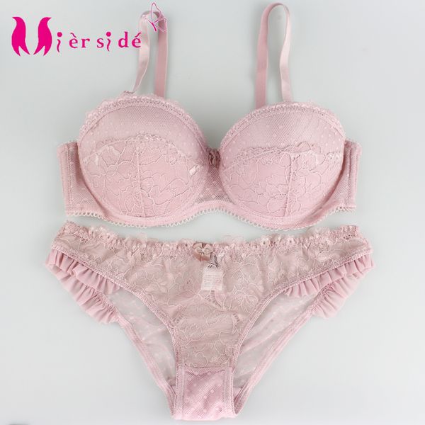 

mierside women pink lace bra set strapless bra and transparent pink lace panty b/c 34-36-38-40, Red;black