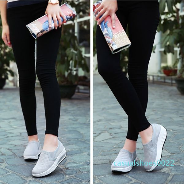 

mesh breathable flat shoes women fashion platform shoes height increasing loafers slip on shallow swing casual sneakers c22, Black