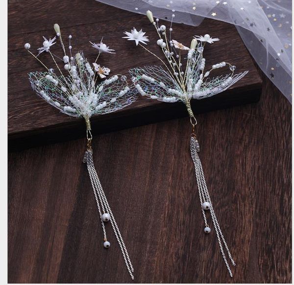 

new kind of marriage super-immortal korean wedding dress hair ornament senmei atmospheric fringed hairpin, Slivery;golden