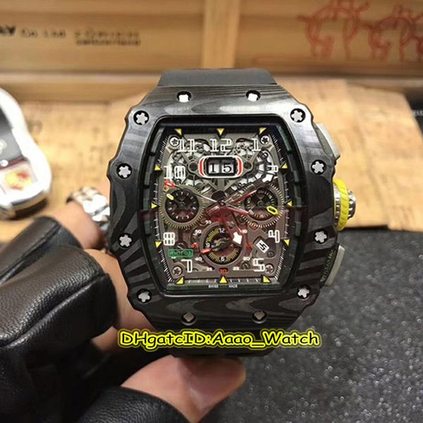 

New 50mm rm 11 03 big calendar dial black carbon fiber ca e multifunction automatic mechanical men 039 watch rubber trap watche