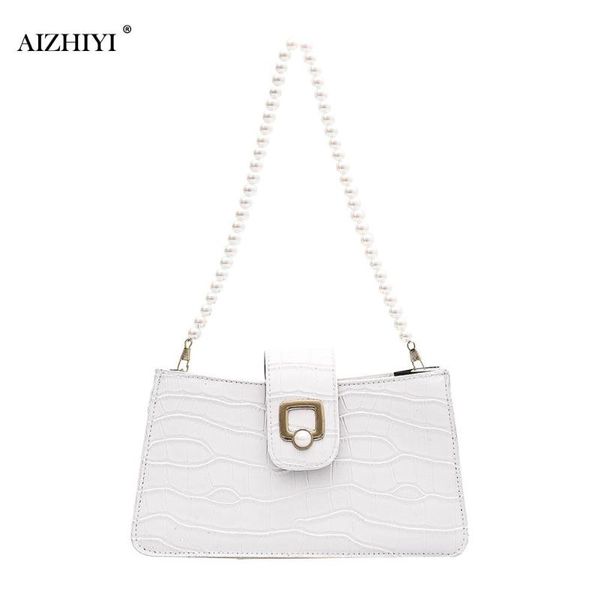 

casual alligator pattern pu women handbag pearl chain underarm shoulder bag