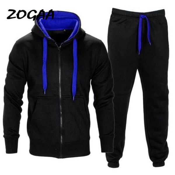 

zogaa new men's casual explosion slim hip hop european and american wind hoodie solid color sweatshirt pants set, Gray