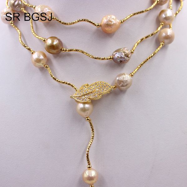 

lavender edsion fw pearl beads gold color leaf clasp lady jewelry statement necklace 9-10mm 60, Silver