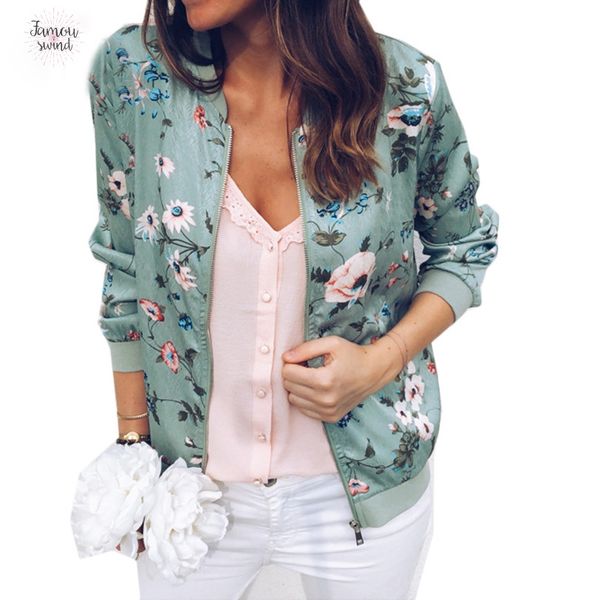

новые дамы vintage куртки цветочный печати bomber jacket женщин осень с длинным рукавом повседневная outwear сыпучие tops основная молния па, Black;brown
