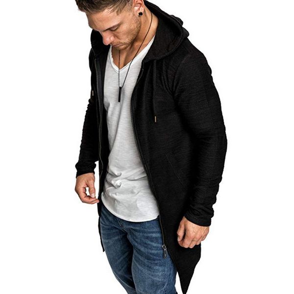 

men hooded trench coat 2019 autumn winter fashion irregular personality hem long sleeve men casual overcoat slim jacket, Black;brown