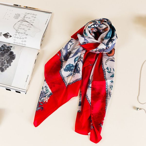 

spring summer flower silk scarf women girls large square silk scarf thin cover up viscose fiber neckwear, Blue;gray