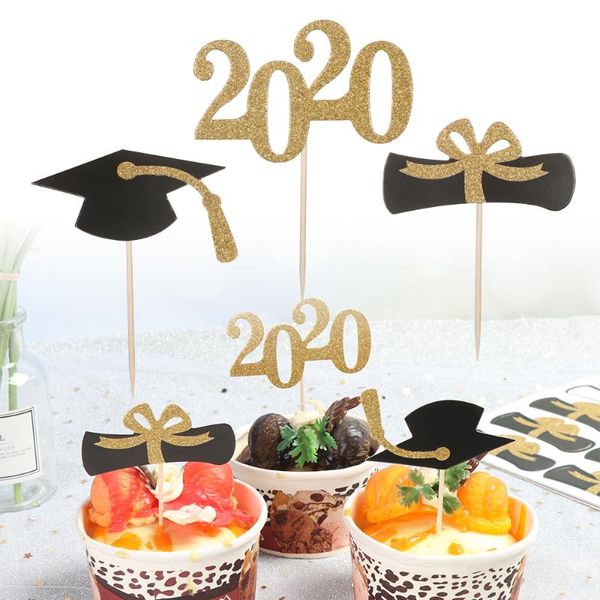 

1 set 2020 graduation hat cupcake ers paper glitter cake ers insert bachelor cap cake decor for congratulation party