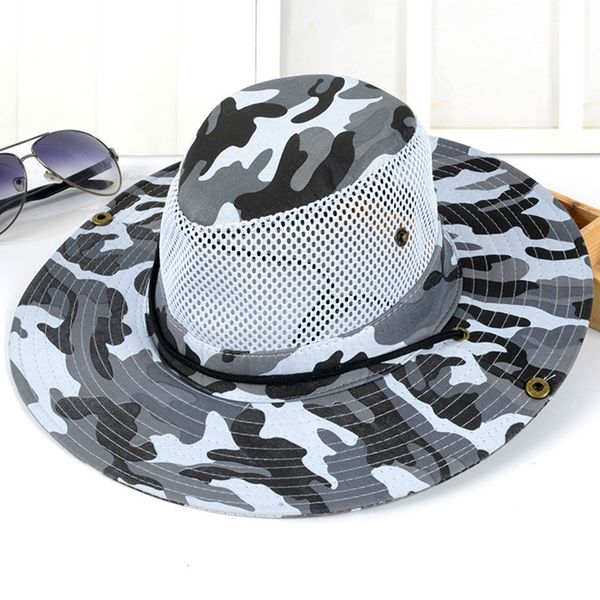 

men foldable camo sun hat wide brim fishing bucket bonnie sun mesh cowboy cap ts95