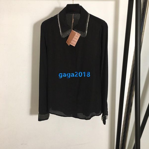 

high end женщины девушки шелковая рубашка пэчворк трубопроводы кисточкой цепи с длинным рукавом отворотом шеи тройник блузка тройник взлетно, White