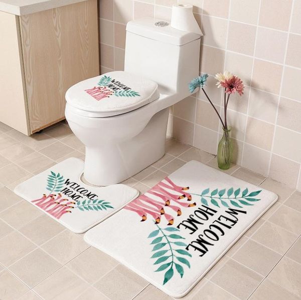 igienica stampata in tre pezzi set copertura tappetino WC fenicottero letteraria bagno antiscivolo 3 pezzi liberati regalo maglia Cust anello WC