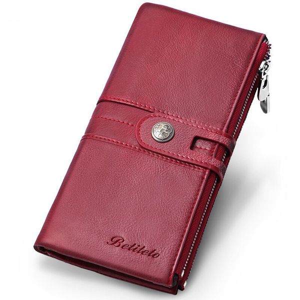 

brand rfid genuine leather women wallet female vintage coin purse long clutch money bag carteras handy kashelek cuzdan, Red;black