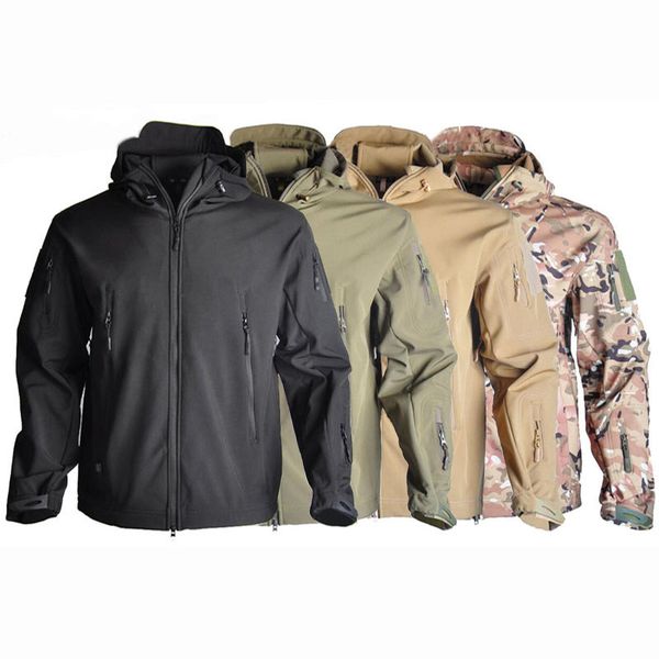 

outdoor tactical jacket softshell hunting clothes winter jacket men hooded windproof coats for camping hiking sport 4 colors, Blue;black