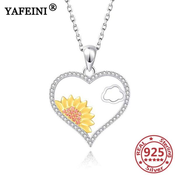 

yafeini 925 sterling silver heart&sunflower pendant necklaces silver 925 jewelry chain mother's gift graduation gifts