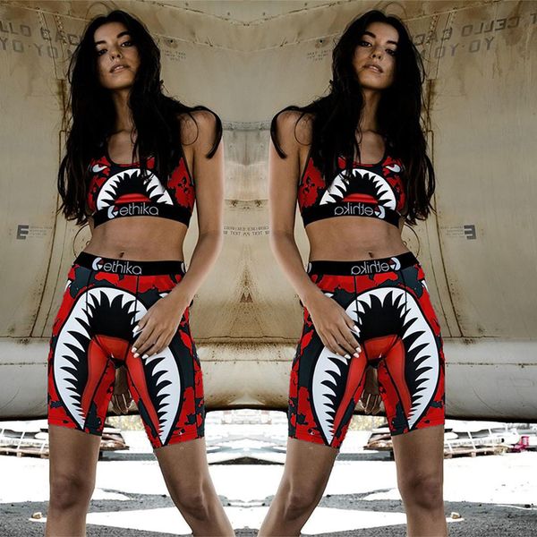 

ethika women designer swimsuit crop vest + swim shorts trunks boxers 2 piece set tracksuit patchwork shark camo swimwear bikini etw4, White;black