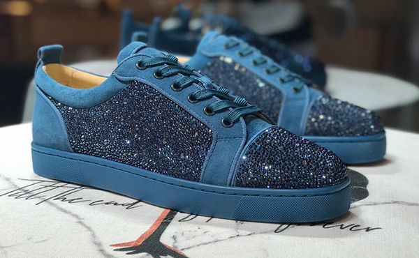 

original box] low spikes red bottom sneakers shoes,men women luxury designer shiny rhinestones outdoor party dress leisure walking shoe