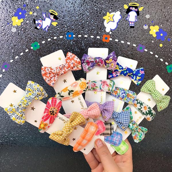 

4 pcs korea style new simple girl hairpin summer day floral lattice bow bb hair clips for children fashion hair accessories, Slivery;white