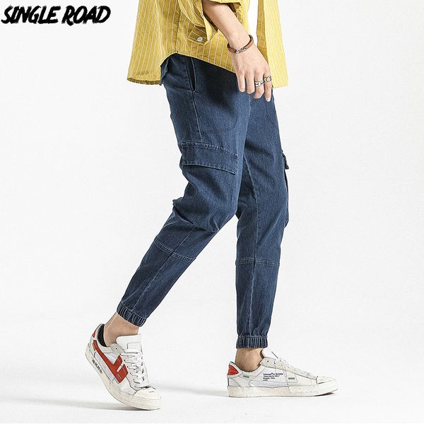 

singleroad denim jeans men 2019 harem pants side pockets slim fit ankle lengt streetwear male trousers black jeans pencil pants, Blue