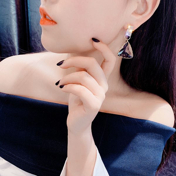 

fashion personality geometric triangle crystal earrings women korean earrings brincos big statements jewellery elegant studs, Silver