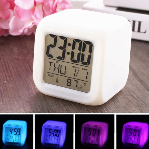

led alarm colock 7 colors changing digital desk gadget digital alarm night glowing cube led clock home tslm1 btz1