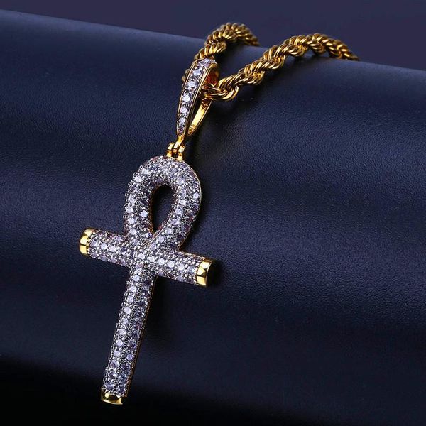 

luxury cubic zirconia hiphop cross pendant necklaces for men bling ice out hip hop jesus jewelry 18k gold plated necklace, Silver