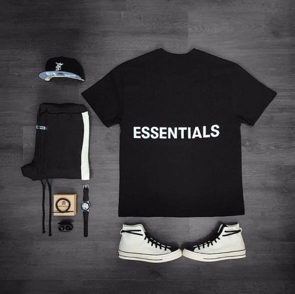 

essentials 3m отражательного улица t-shirt лето o-образный вырез мужчины женщина футболка hip hop essentials leisure топ тройники, White;black