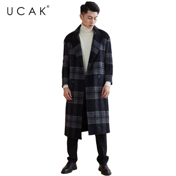 

ucak brand wool coat 2019 new arrival winter coat men fashion long jacket men thick warm coats big collar trench overcoat u8003, Black