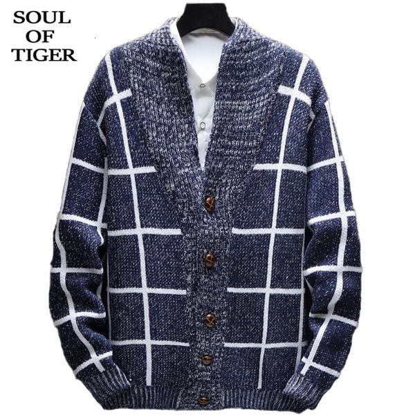 

soul of tiger 2019 england brand men fashion plaid sweaters male casual cotton knitted cardiagns winter warm oversized knitwears, White;black