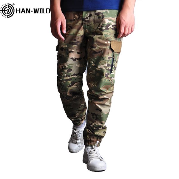 

han wild tactical camouflage pants casual combat cargo pant water repellent ripsmen's trousers 9-point hiking pants, Black;green