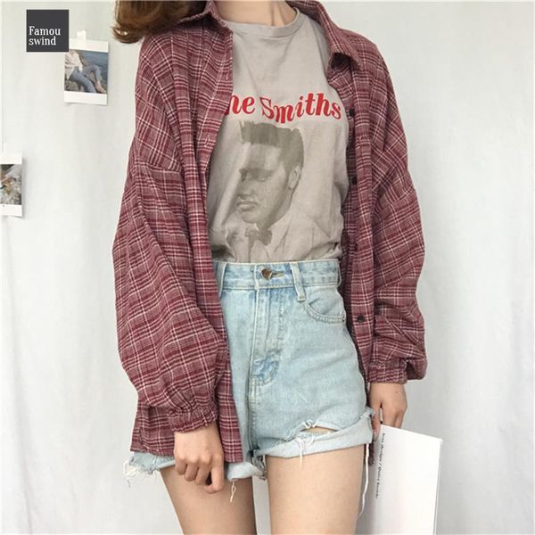 

рубашки одежды японии туника женщин kawaii дамы ch карманной кнопка split plaid shirt повседневной женщина punk harajuku cute для женщин, White
