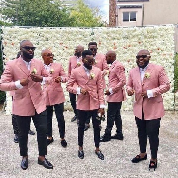 

double breasted men suits for wedding pink suits pants for groomsmen blazers groom tuxedos slim fit terno masculino trajes de hombre 2piece, Black;gray