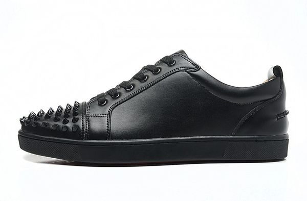 

fashion designer brand studded spikes flats shoes red bottom shoes for men and women party lovers genuine leather sneakers with box, Black
