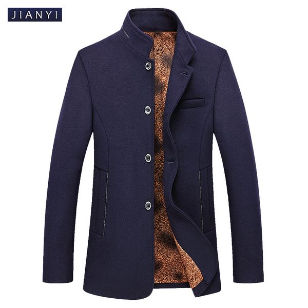 

mens trench coat 2019 autumn and winter new casual stand solid men's plus velvet thick woolen windbreaker coat men's clothing, Tan;black