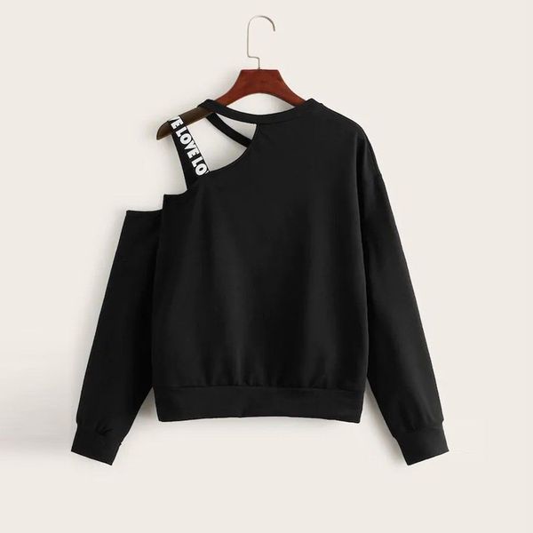 

winter autumn sports letter printing pullover women loose slim hoodie black fashion chic asual style a25