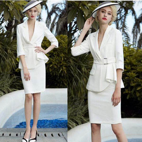 

skirt suits women 2 piece set office lady business formal work blazer midi pencil skirt elegant luxury spring autumn clothes, White;black