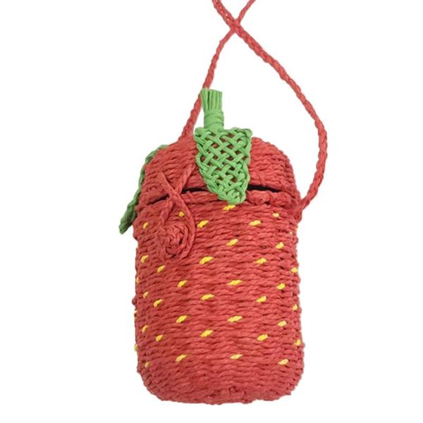 

women's strawberry fruit weave shoulder bag messenger summer beach tote purse a69c