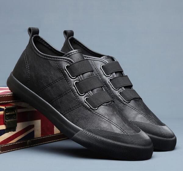

spring autumn new design men shoes fashion elastic band lightweight man leather casual shoes men cool loafers flat shoes, Black