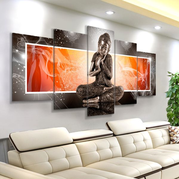 

5 pieces canvas painting modular pictures buddha posters and prints modern wall art large wall picturs for living room decor