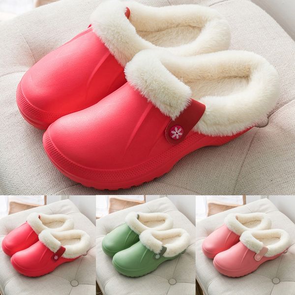 

slippers women home indoor slides winter warm lined slippers home waterproof indoor outdoor anti-slip garden shoes, Black
