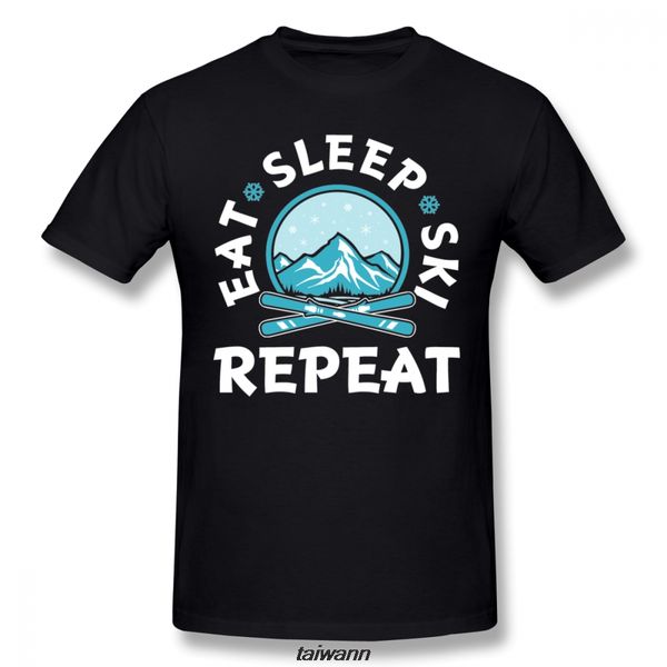 

anime eat sleep ski repeat tee men organic round collar t-shirt summer breathable t shirt fashionable tees, White;black