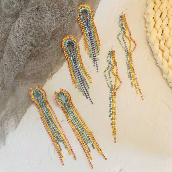 

fashion-diamonds fringe dangle earrings for women designer new bling diamond tassel heart star dangling earrings iced out jewelry 13 kinds, Silver