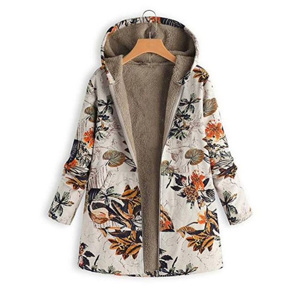 

2019 women hoodeis plush fluffy coats autumn warm coat winter loose overcoat floral printed long sleeve jackets, Black