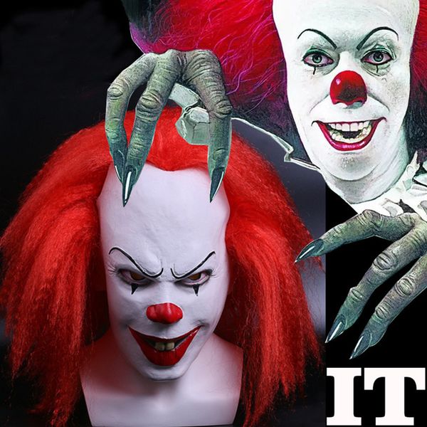 

Красные волосы страшно латекс 1990 Стивен Кинг это клоун Pennywise костюм маска платье смешные косплей Джокер клоун маски реквизит подарок